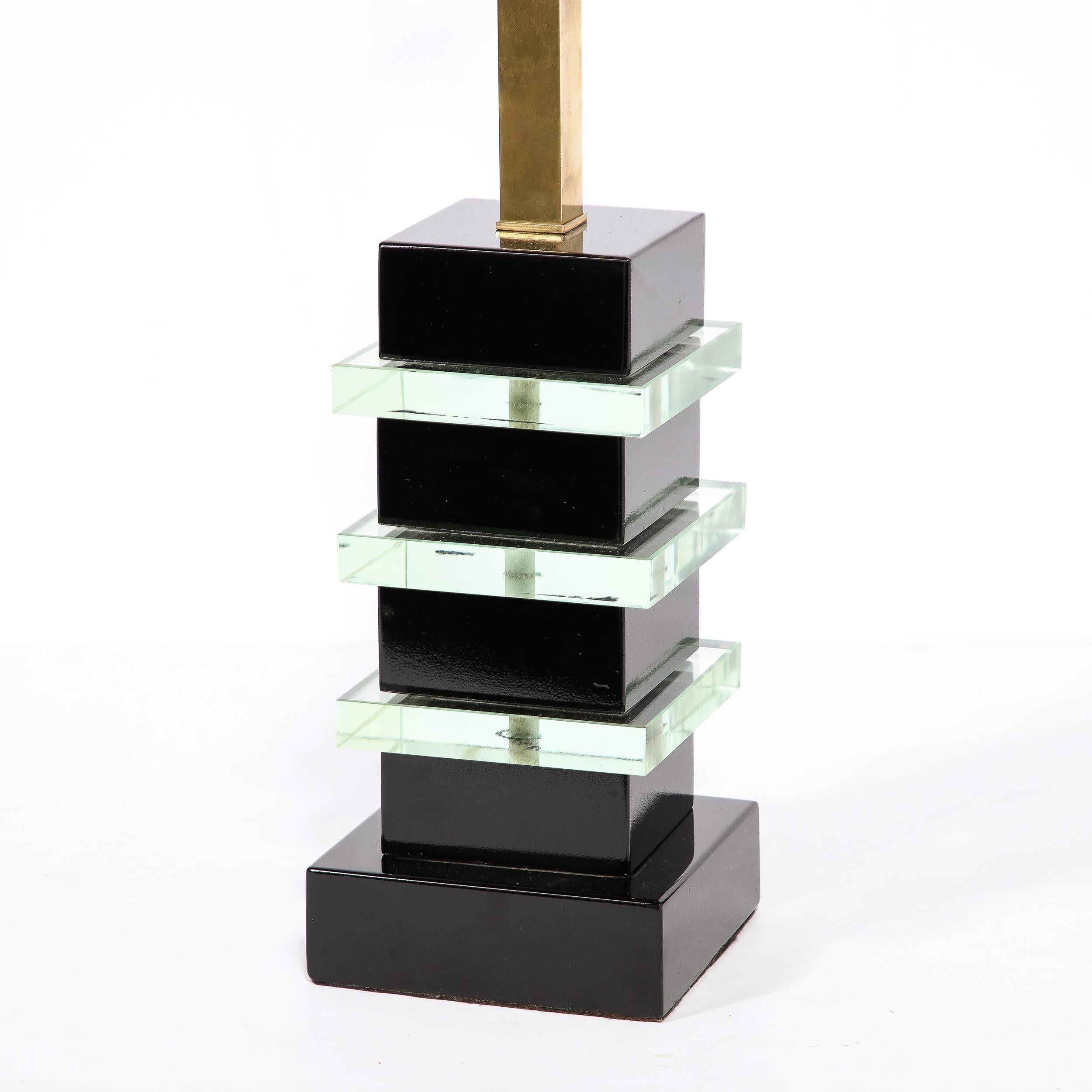 Art-Déco-Lampe im Maschinenzeitalter mit Wolkenkratzer-Stil und schwarzem Lack (Glas) im Angebot