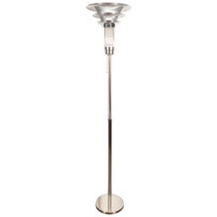 Art Deco Machine Age Skyscraper Style Nickel Torchiere with Glass Rod Detailing
