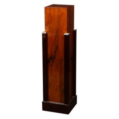 Art Deco Machine Age Skyscraper Style Walnut, Black Lacquer & Chrome Pedestal