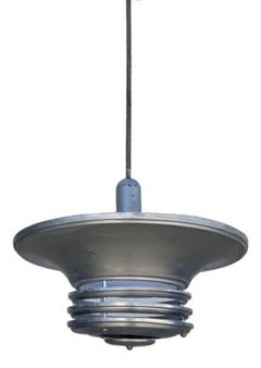 Art Deco Machine Age Spun Aluminum 23" 3 Ring Pendant Light, 5 Available