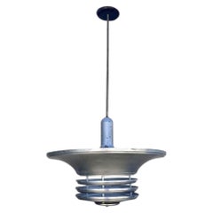 Art Deco Machine Age Spun Aluminum 23" 3 Ring Pendant Light, 5 Available