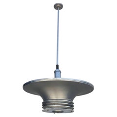 Art Deco Machine Age Spun Aluminum 30.5" 4 Ring Pendant Light, 5 Available