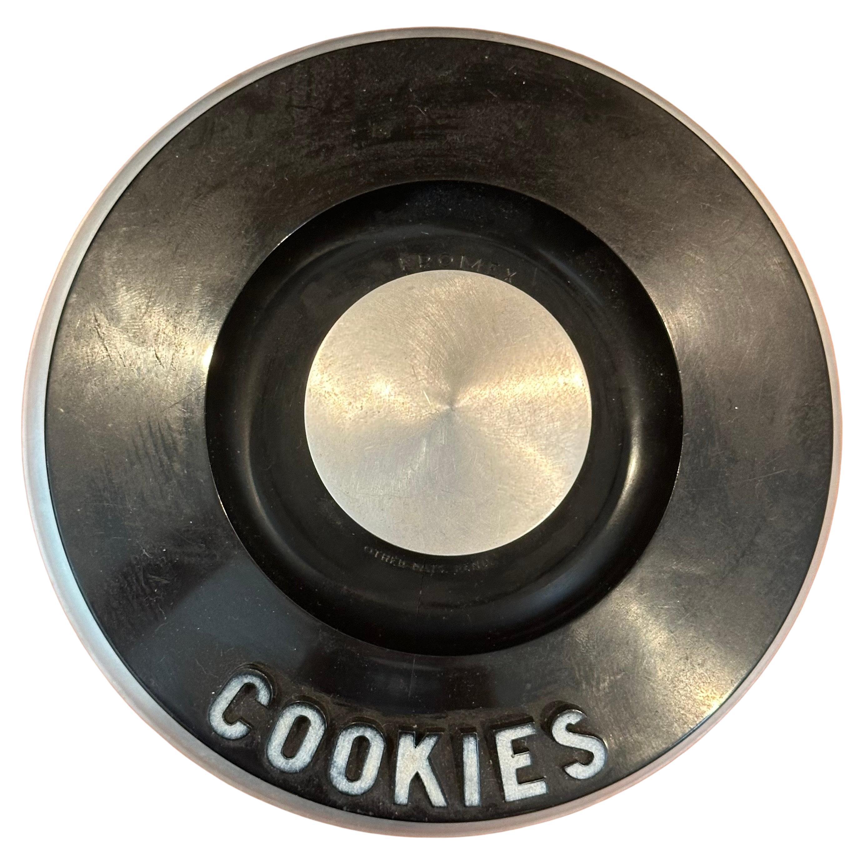American Art Deco Machine Age Spun Aluminum Cookie Jar by RJX For Sale