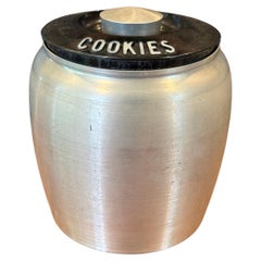 Used Art Deco Machine Age Spun Aluminum Cookie Jar by RJX