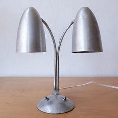 Art Deco Machine Age Spun Aluminum Dual Bullet Desk Lamp 1940s