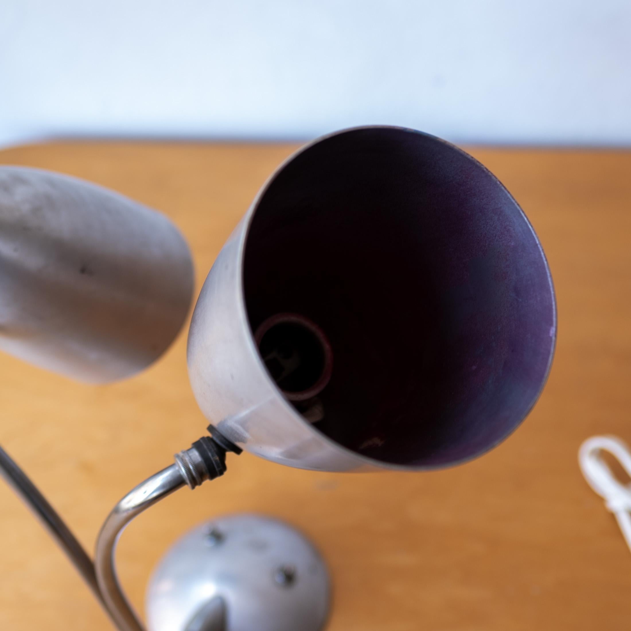 Art Deco Machine Age Spun Aluminum Dual Bullet Desk Lamp 1940s For Sale 3