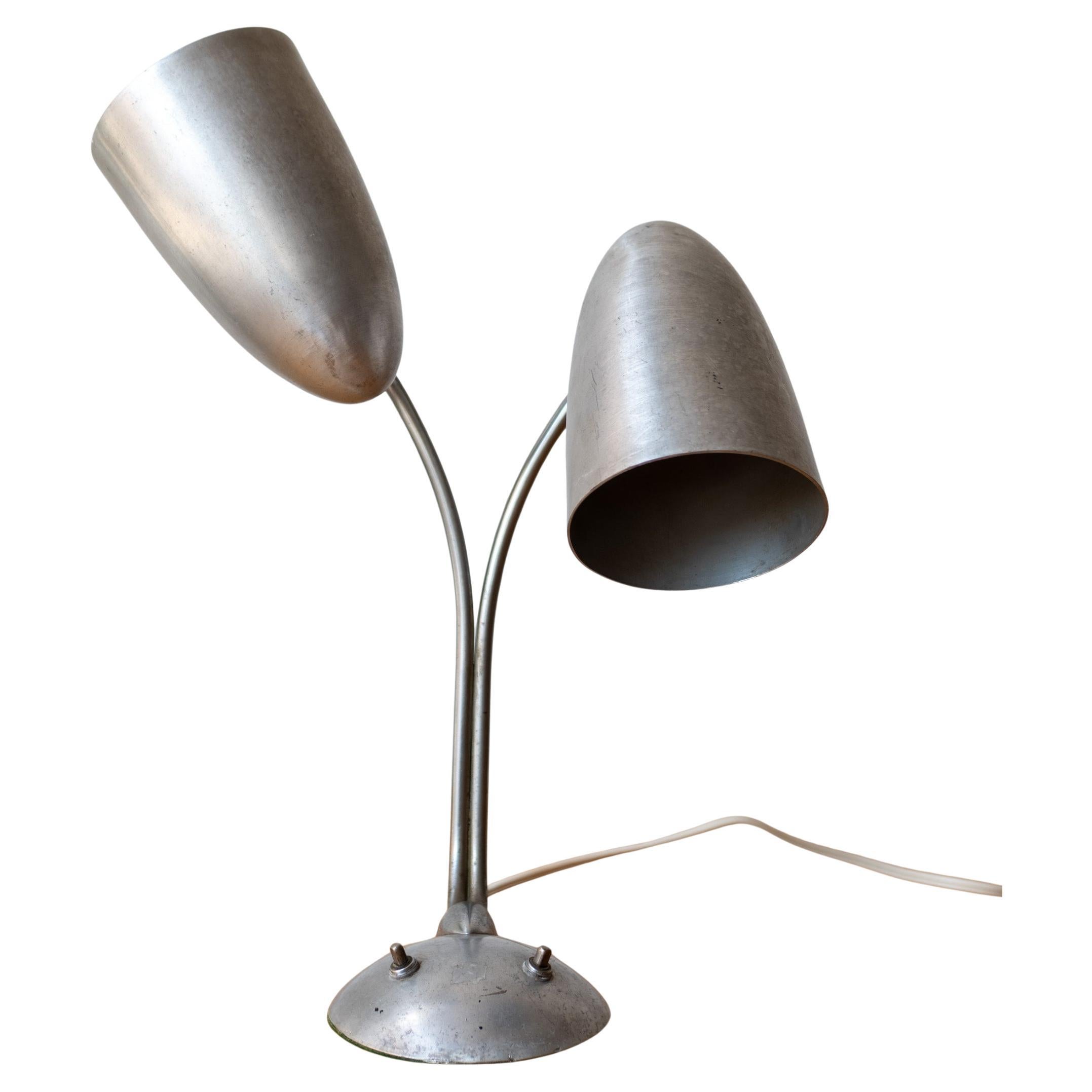 Art Deco Machine Age Spun Aluminum Dual Bullet Desk Lamp 1940s