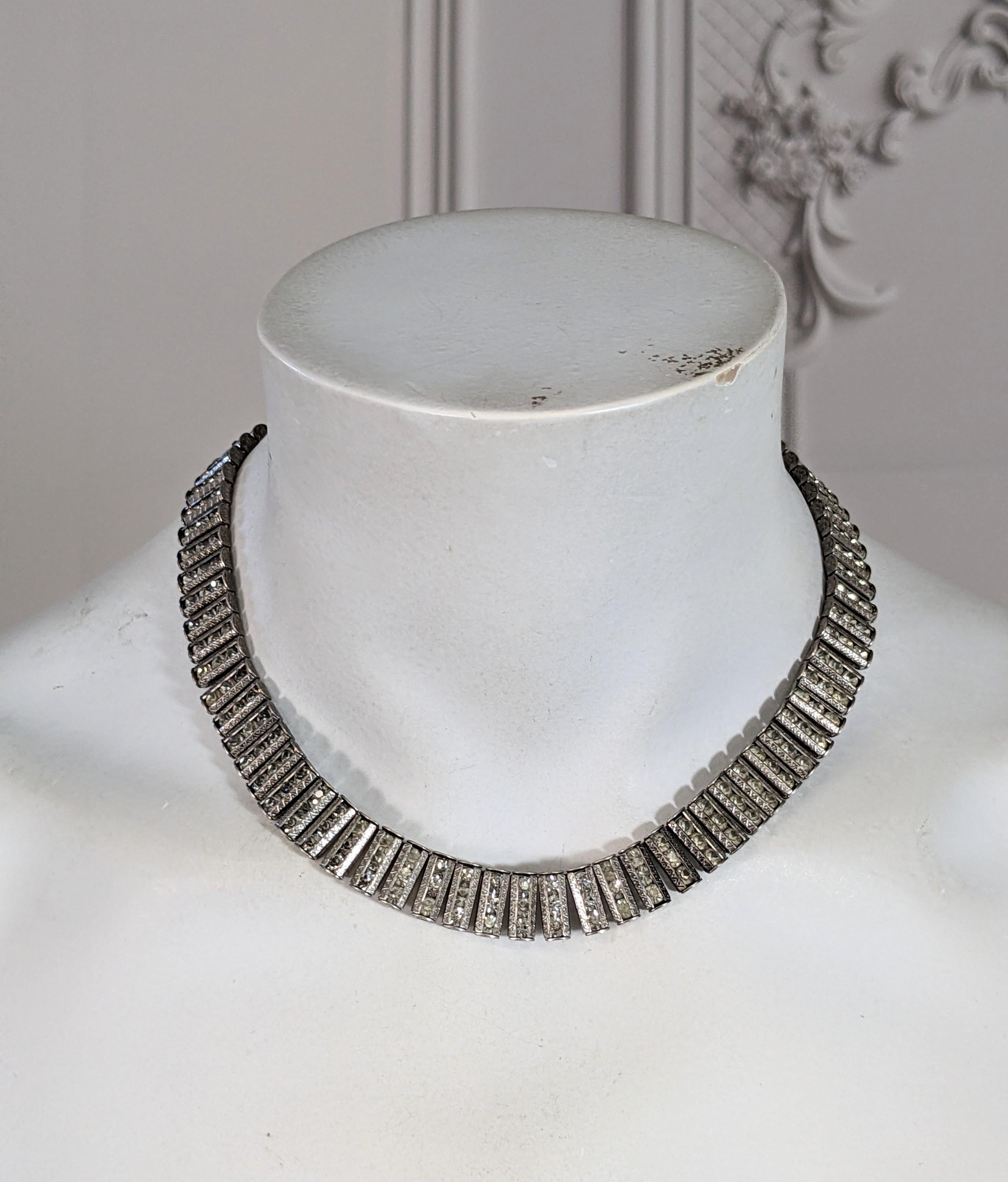 Women's or Men's Art Deco Machine Age Sterling Paste Articulated Necklace For Sale