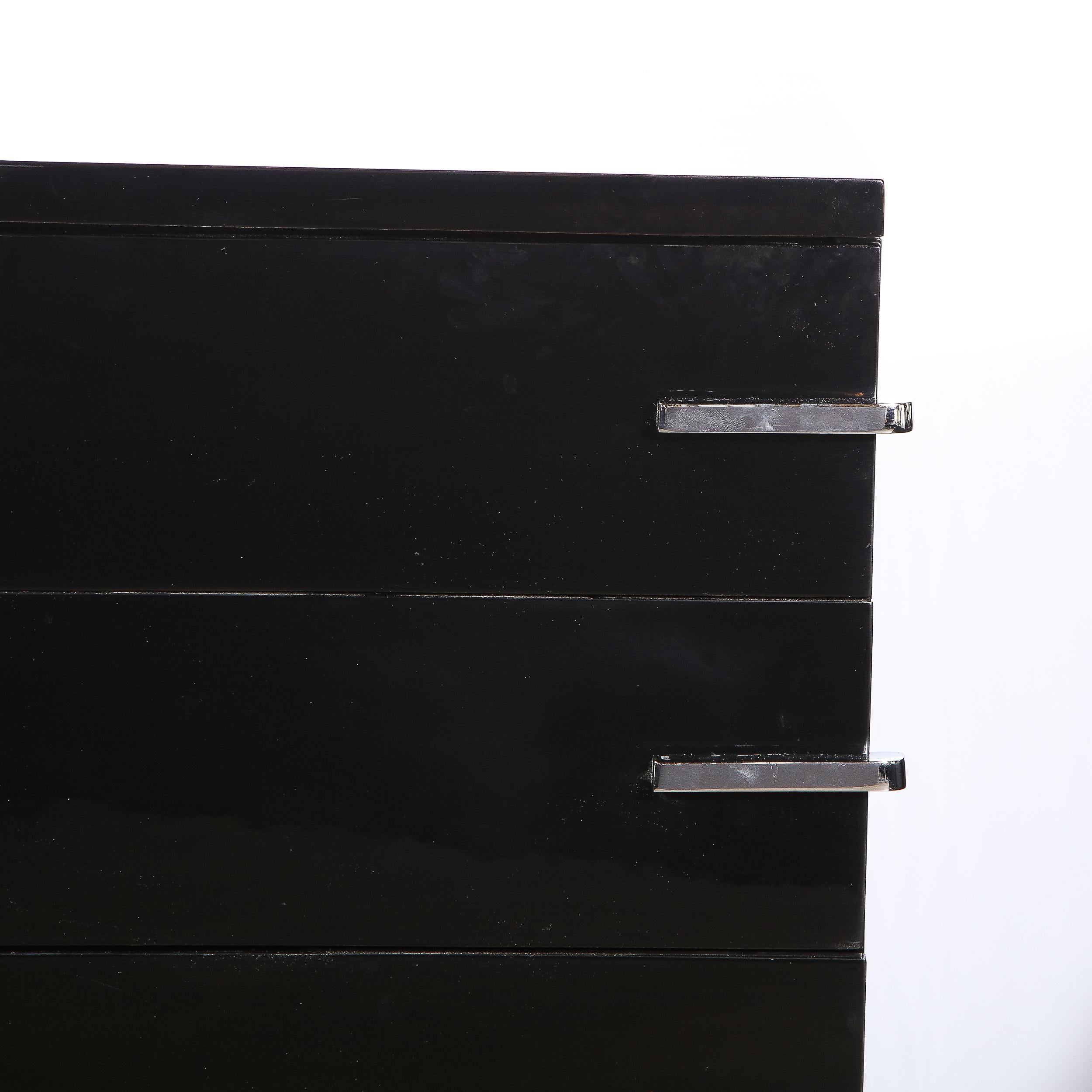 Art Deco Machine Age Streamline Black Lacquer 4 Drawer Dresser with Chrome Pulls In Excellent Condition In New York, NY