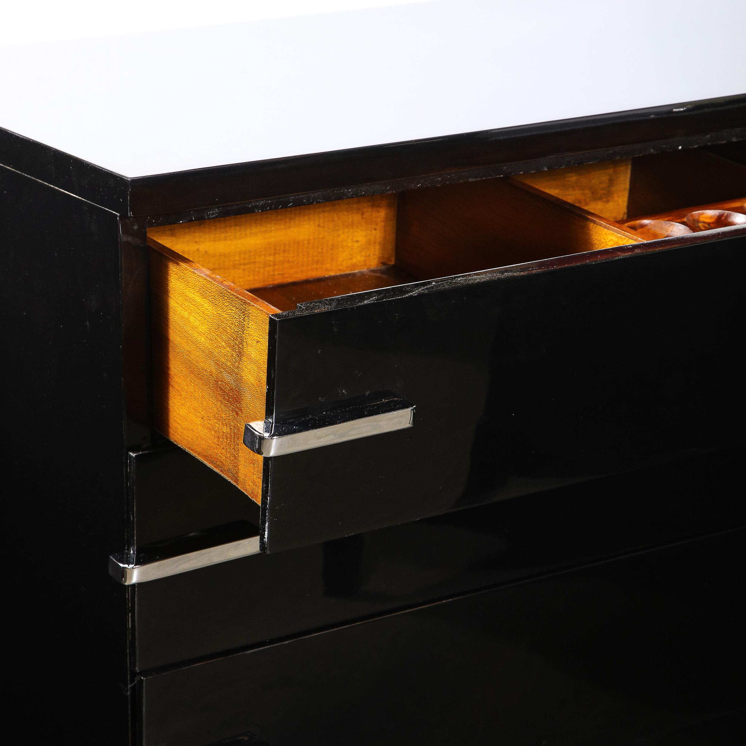 Art Deco Machine Age Streamline Black Lacquer 4 Drawer Dresser with Chrome Pulls 3