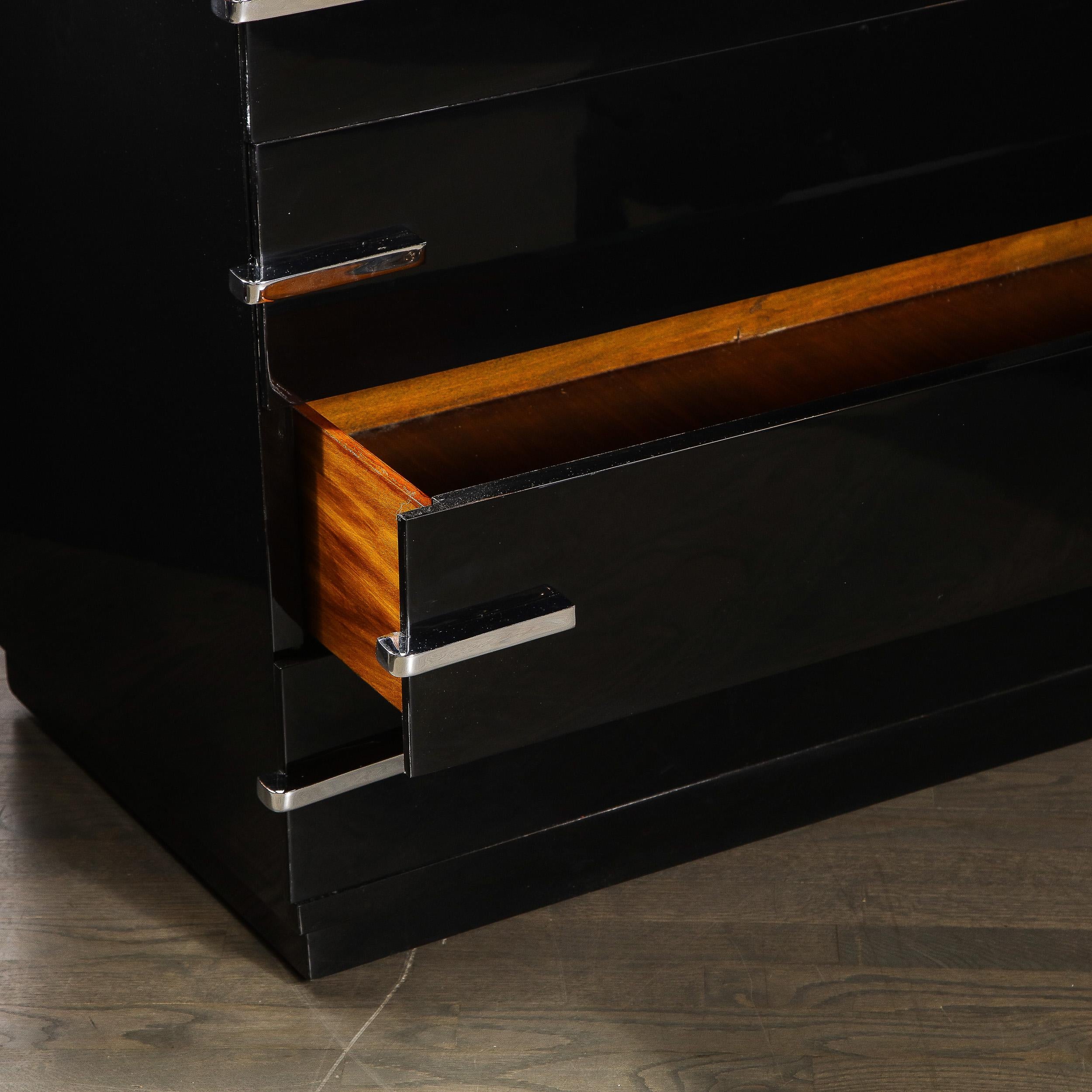 Art Deco Machine Age Streamline Black Lacquer 4 Drawer Dresser with Chrome Pulls 4