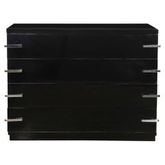 Used Art Deco Machine Age Streamline Black Lacquer 4 Drawer Dresser with Chrome Pulls