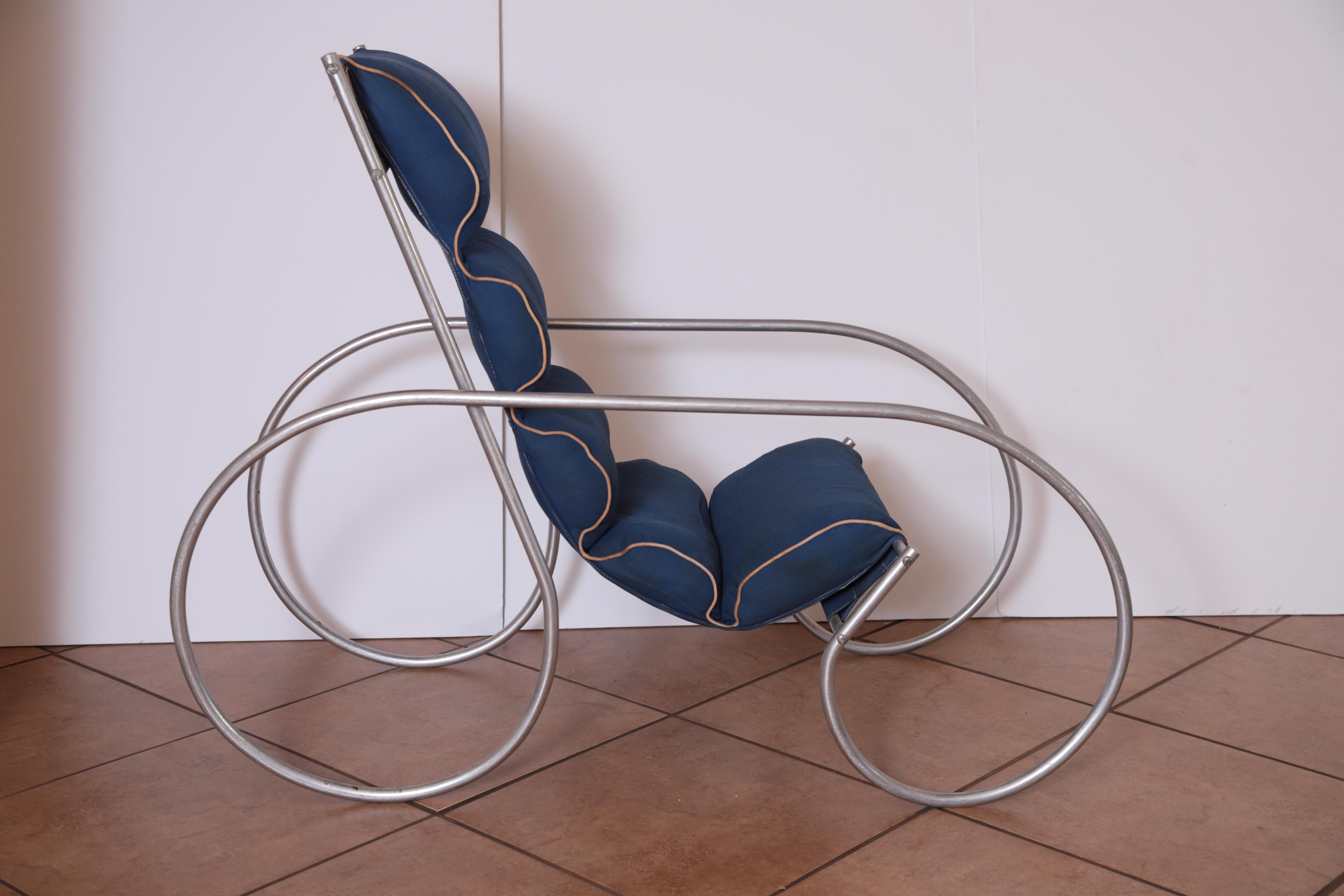 American Art Deco Machine Age Streamline Indoor / Outdoor Tubular Aluminum Lounge Chair For Sale