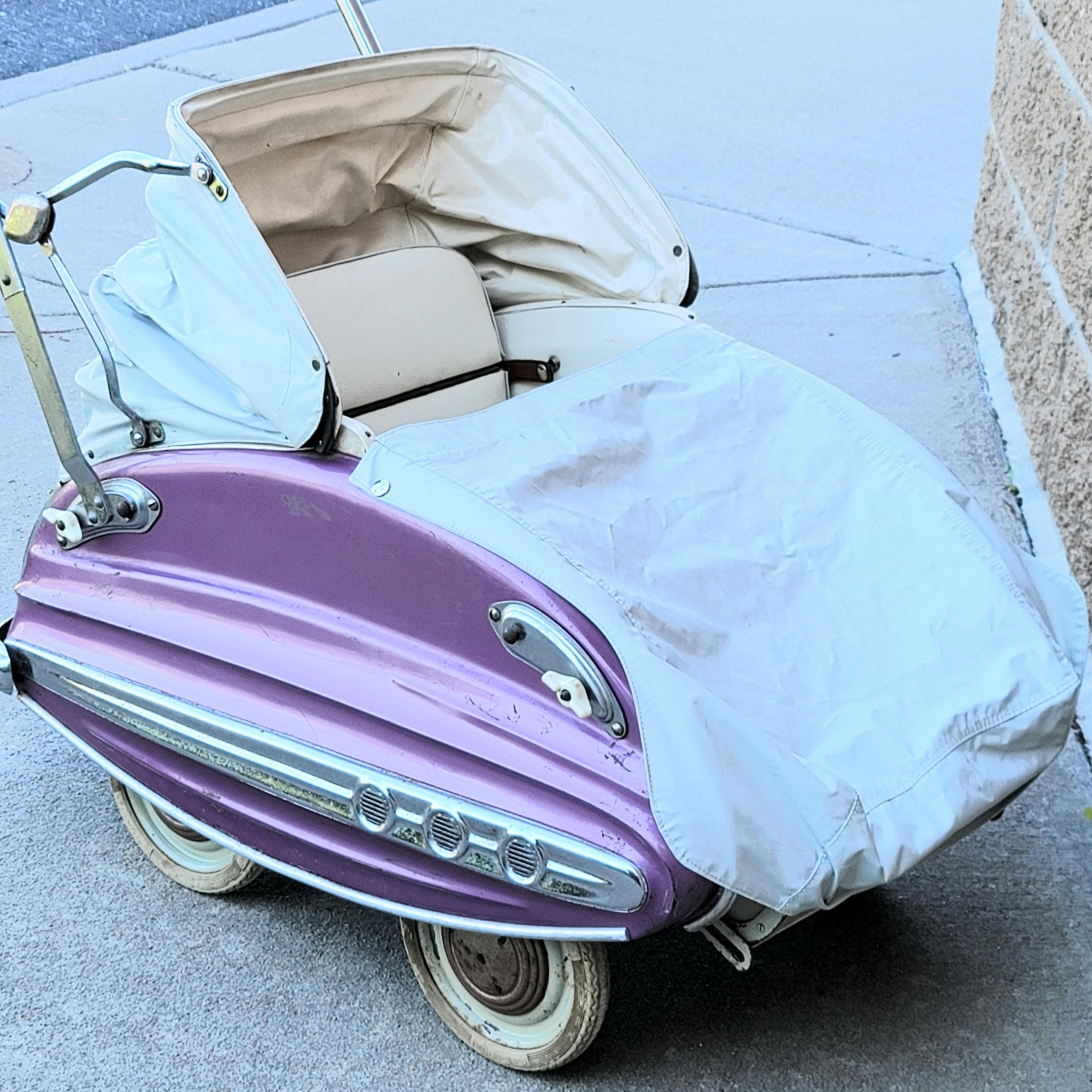 Mid-20th Century Perambulator / Baby Stroller by Luxe - Art Deco Machine Age Streamline Chrome  For Sale