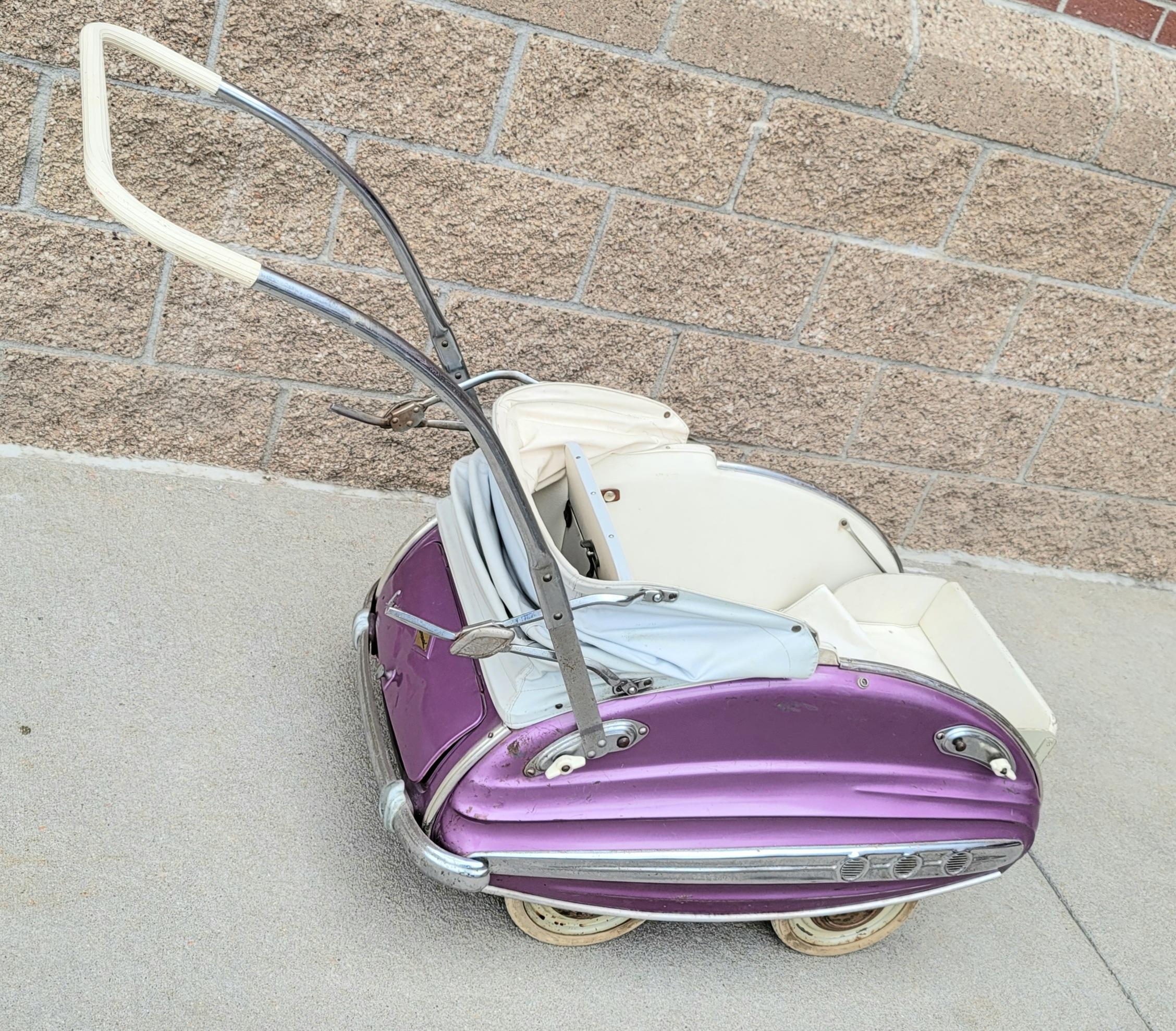 Metal Perambulator / Baby Stroller by Luxe - Art Deco Machine Age Streamline Chrome  For Sale