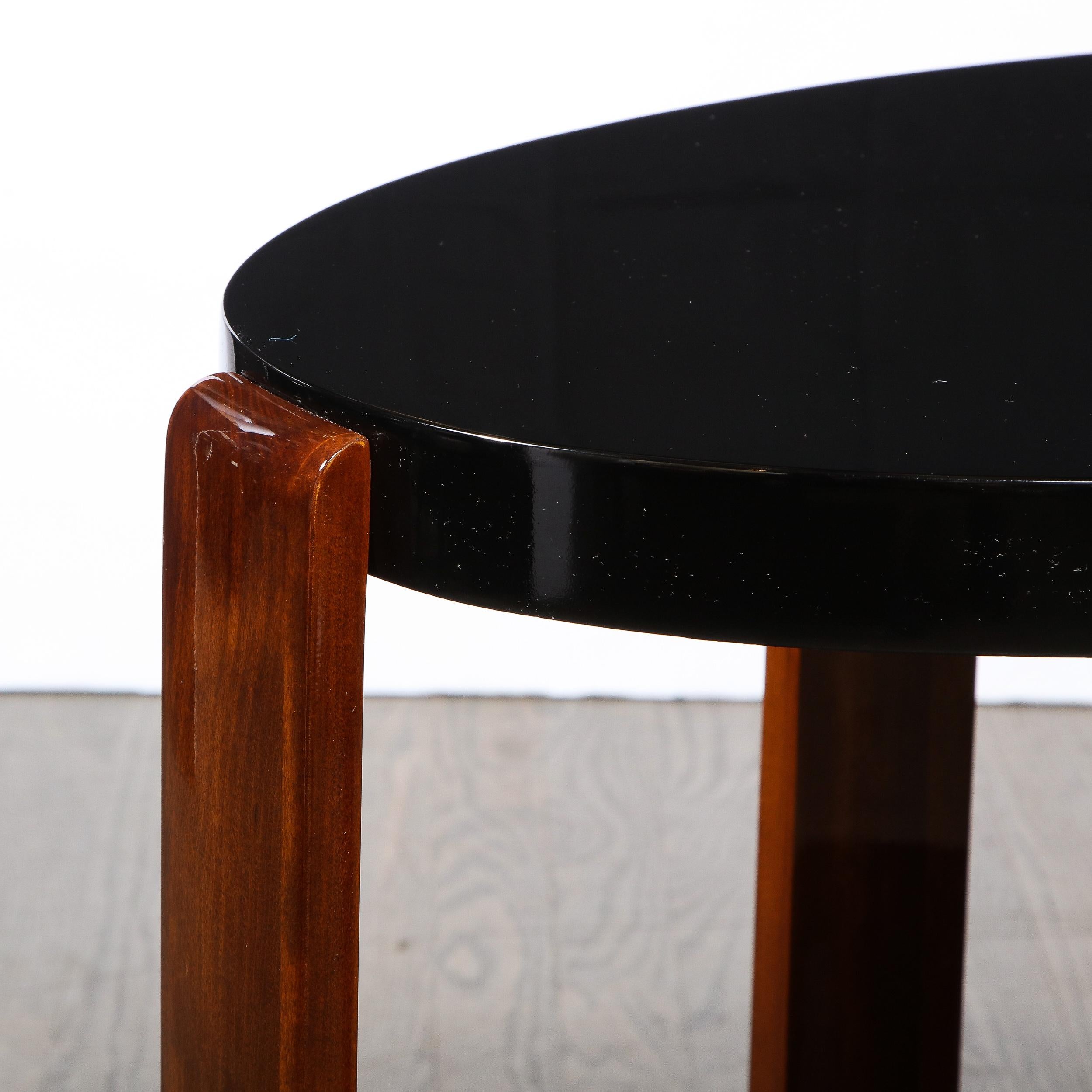 Art Deco Machine Age Streamlined 2 Tier Black Lacquer & Bookmatched Walnut Table 2