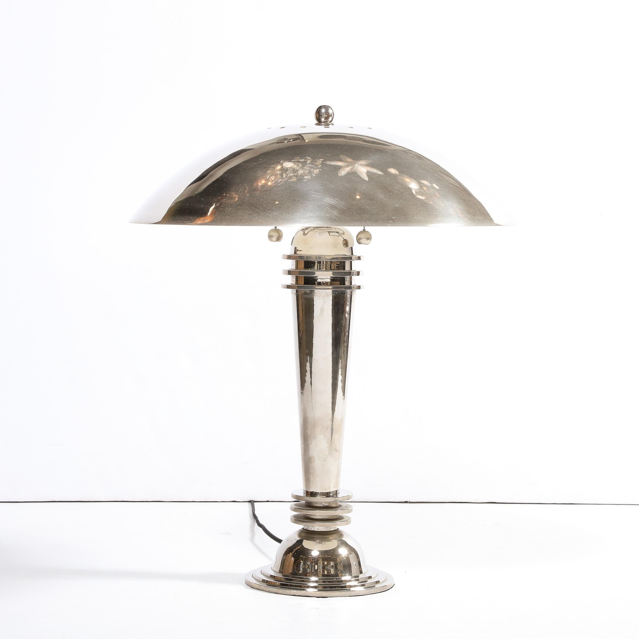 Art Deco Machine Age Streamlined Banded Table Lamp in Polished Chrome  5