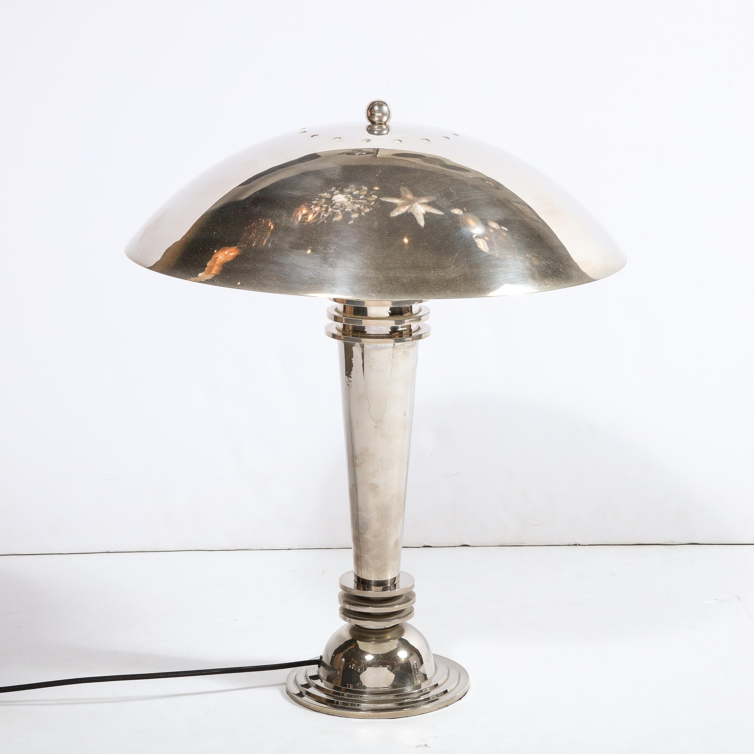 Mid-20th Century Art Deco Machine Age Streamlined Banded Table Lamp in Polished Chrome 