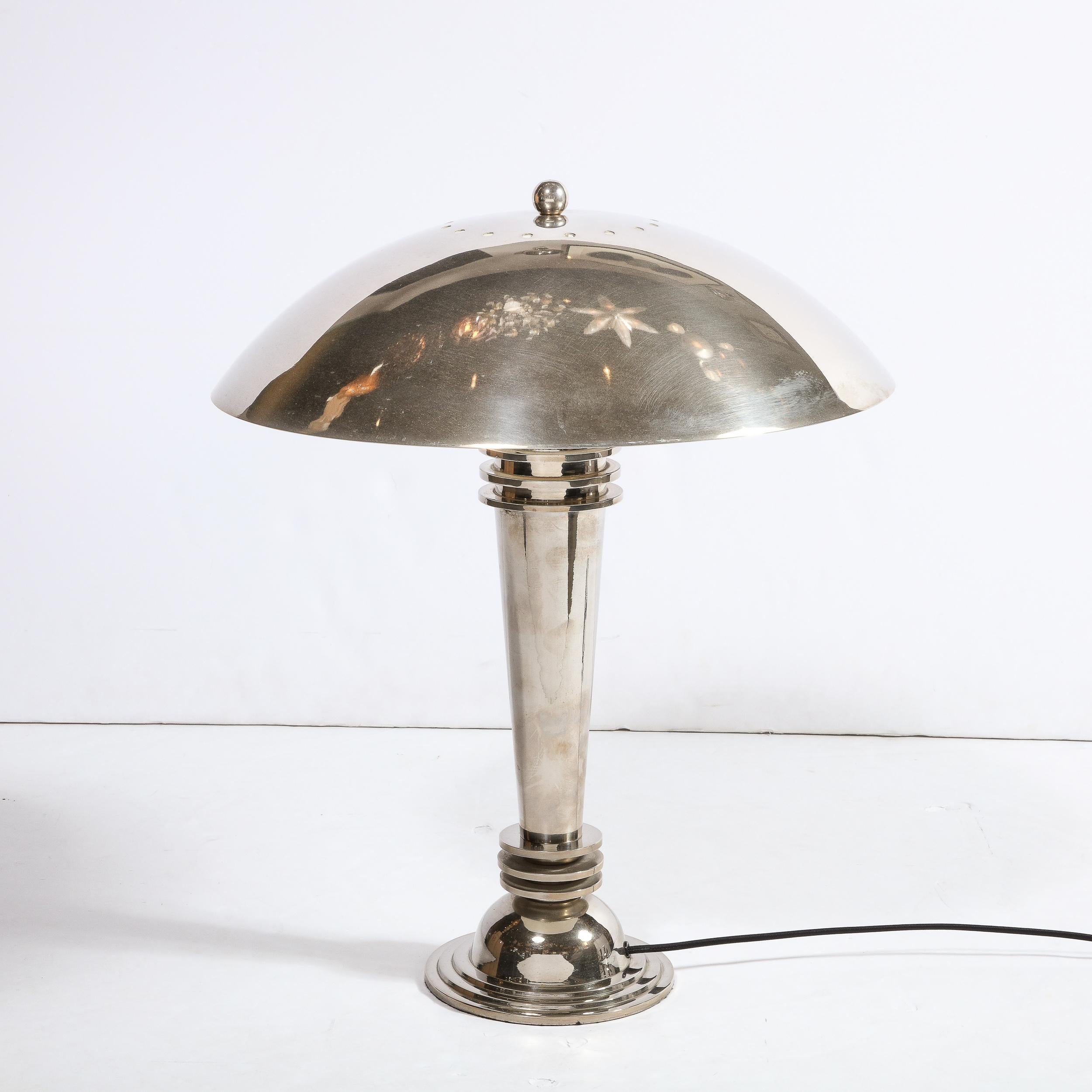 Art Deco Machine Age Streamlined Banded Table Lamp in Polished Chrome  2