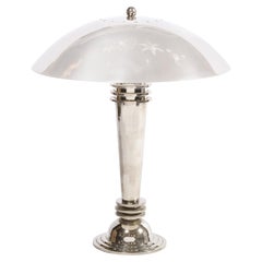 Vintage Art Deco Machine Age Streamlined Banded Table Lamp in Polished Chrome 