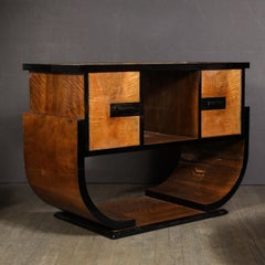 Art Deco Machine Age Streamlined Black Lacquer and Bookmatched Walnut Sideboard
