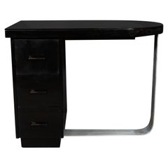 Art Deco Machine Age Streamlined Black Lacquer and Chrome "Bullet" Desk