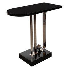 Art Deco Machine Age Streamlined Black Lacquer and Chrome "Bullet" Drinks Table