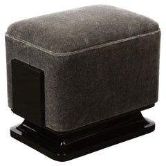 Art Deco Machine Age Streamlined Black Lacquer and Slate Mohair Bench