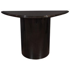 Art Deco Machine Age Streamlined Black Lacquer Demilune Console Table