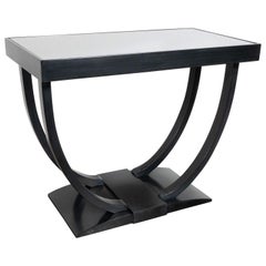 Art Deco Machine Age Streamlined Ebonized Walnut and Mirror Side/End Table Art Deco Machine Age Streamlined Ebonized Walnut and Mirror Side/End Table