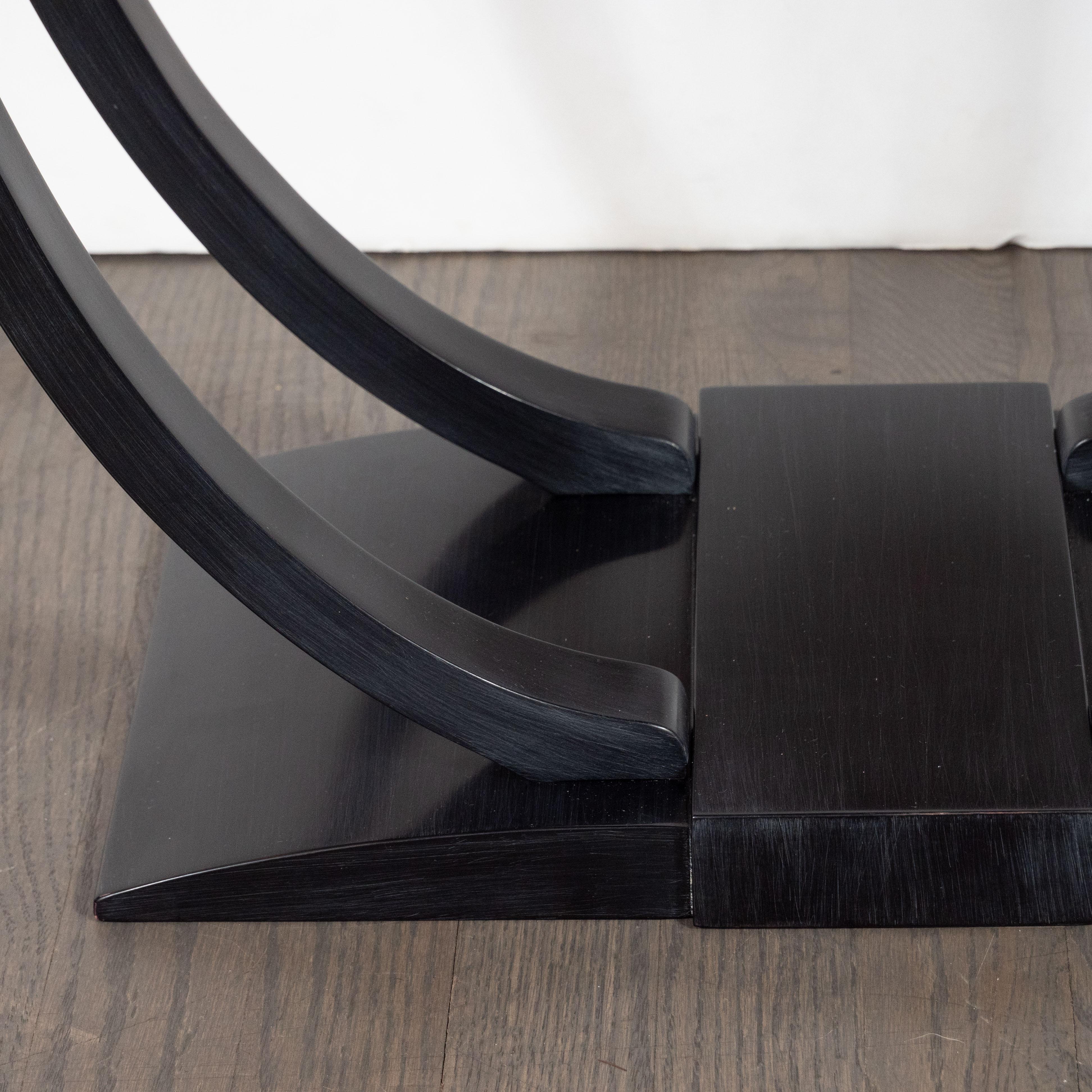 Art Deco Machine Age Streamlined Ebonized Walnut and Mirror Side/End Table In Distressed Condition In New York, NY