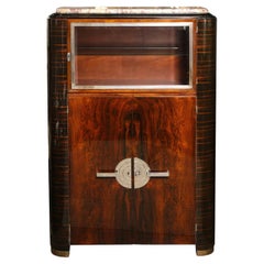 Art Deco Machine Age Streamlined Mahogany and Macassar Cabinet with Nickel Pulls