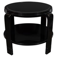 Art Deco Machine Age Streamlined Two-Tier Black Lacquer and Vitrolite Side Table