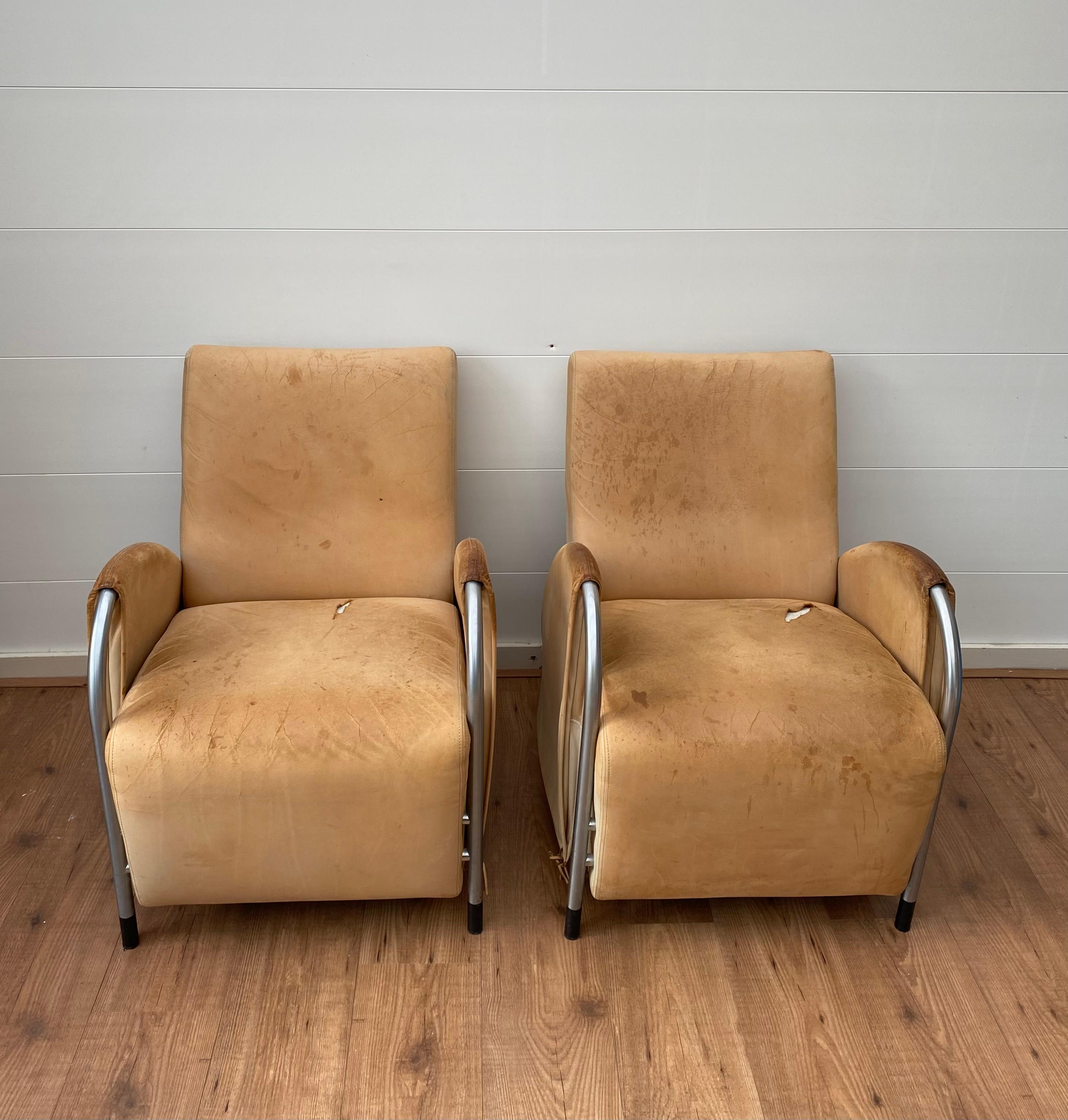 Dutch Art Deco, Machine Age Style Armchairs by Jan des Bouvrie for Gelderland For Sale