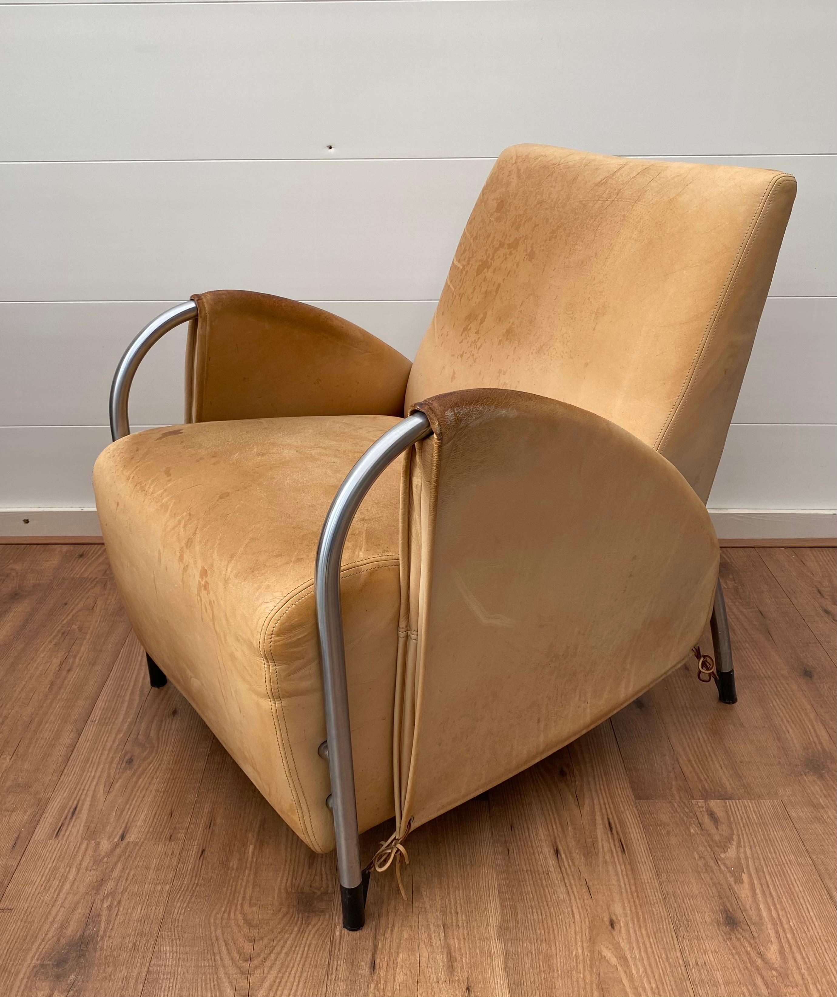 Art Deco, Machine Age Style Armchairs by Jan des Bouvrie for Gelderland In Distressed Condition For Sale In Schagen, NL