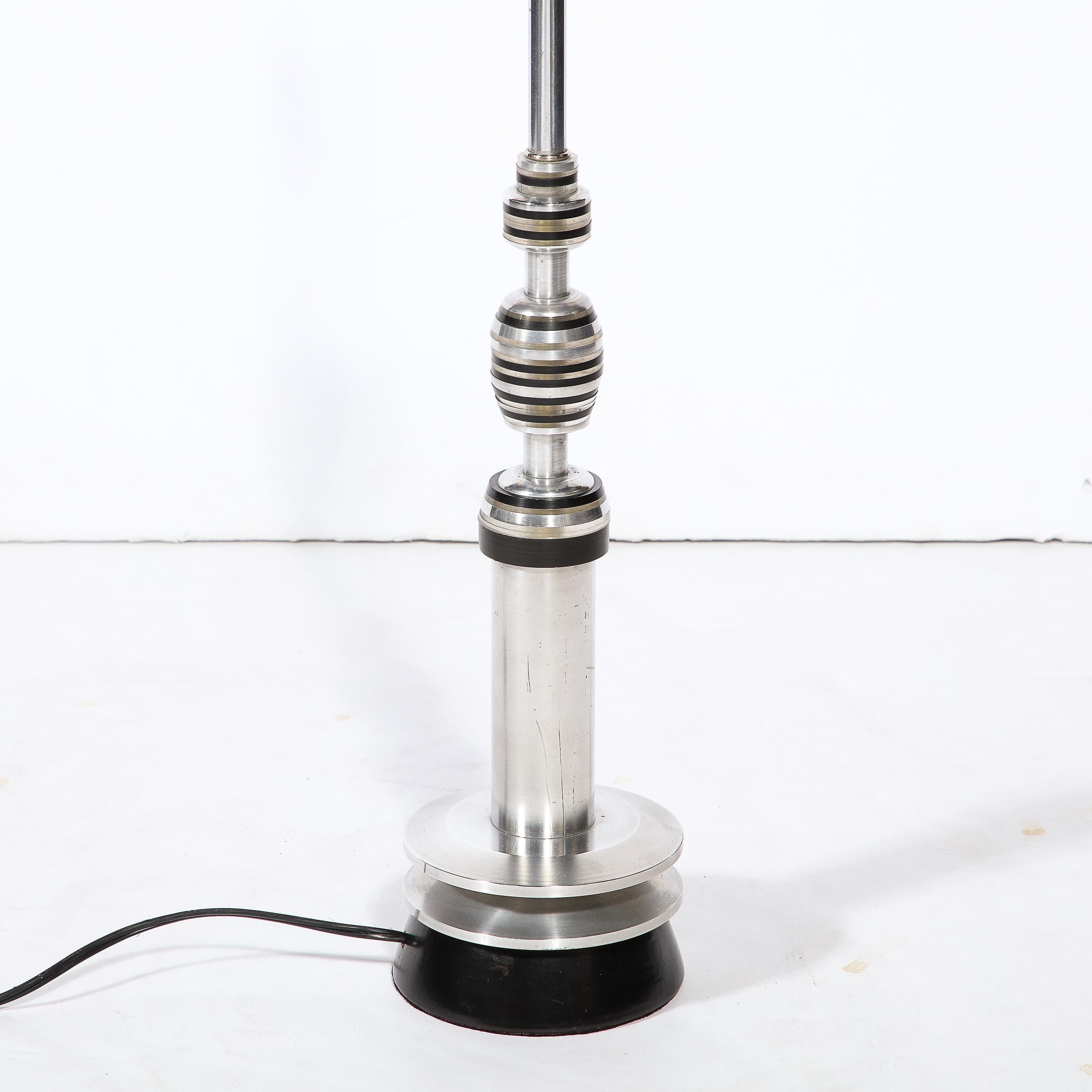 Art Deco Machine Age Table Lamp in Brushed Alumnium w/ Stacked Bakelite Detail 3