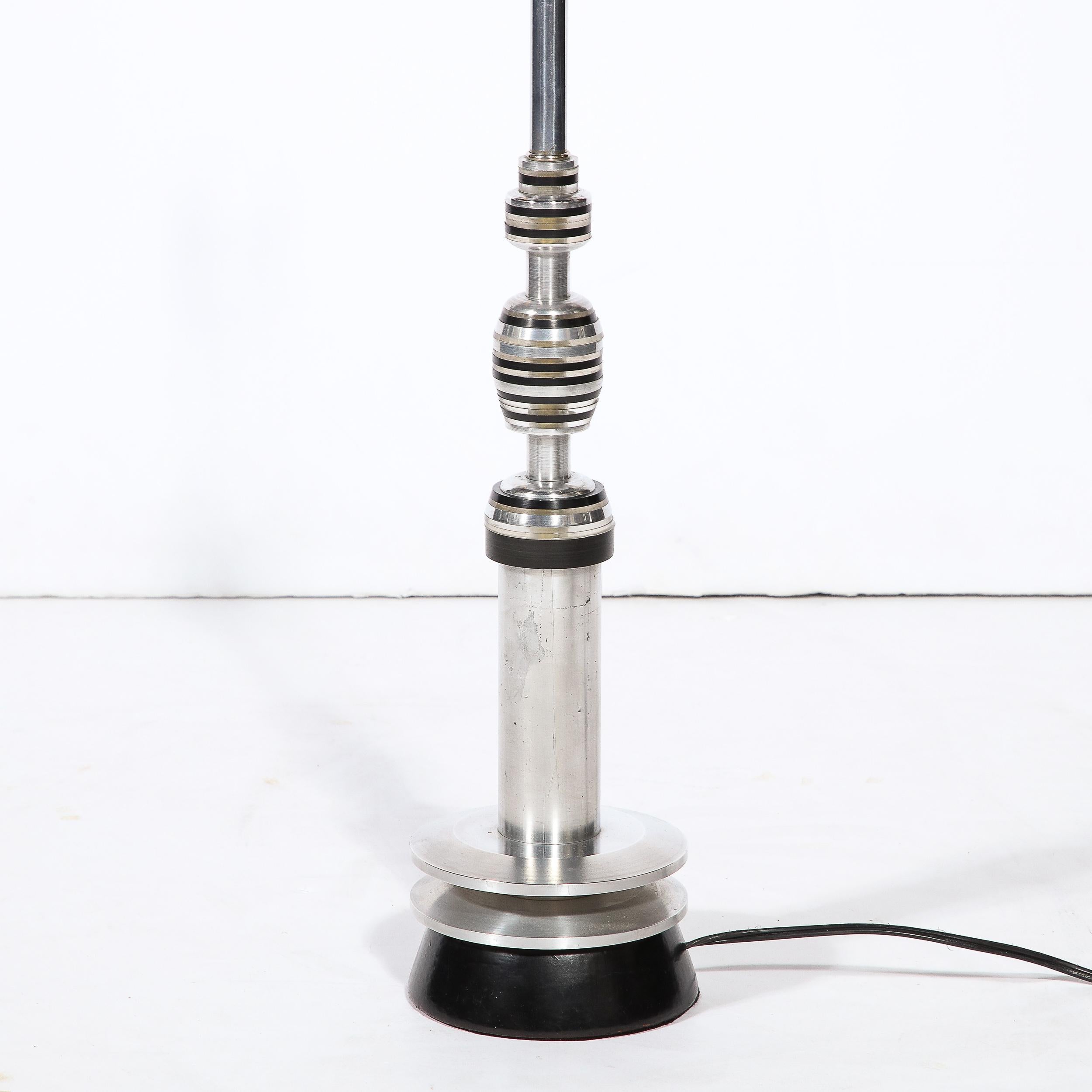 Art Deco Machine Age Table Lamp in Brushed Alumnium w/ Stacked Bakelite Detail 1