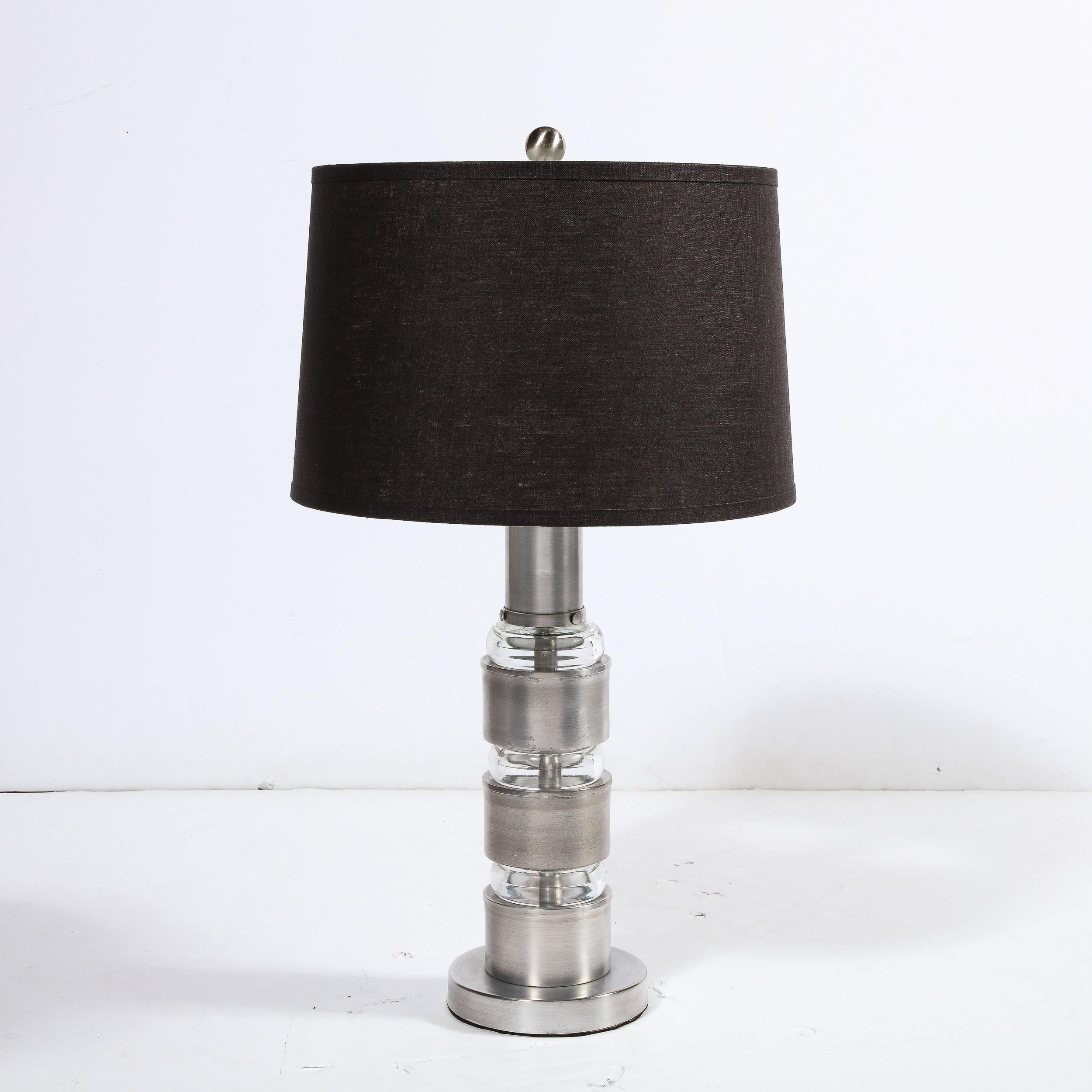 American Art Deco Machine Age Table Lamps in Brushed Aluminum & Glass by Russell Wright For Sale