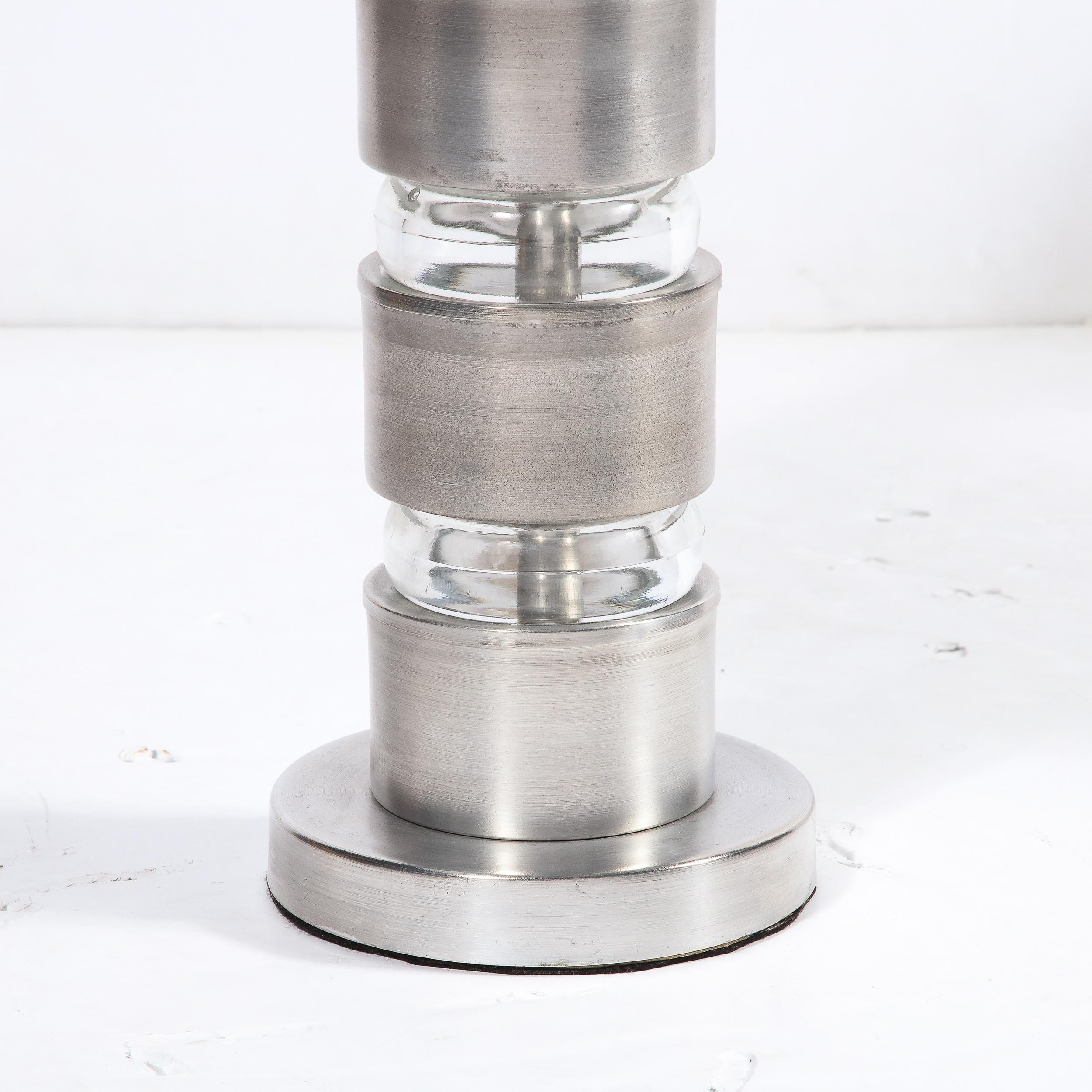 Art-Déco-Tischlampen aus gebürstetem Aluminium und Glas von Russell Wright, Maschinenzeitalter (amerikanisch) im Angebot