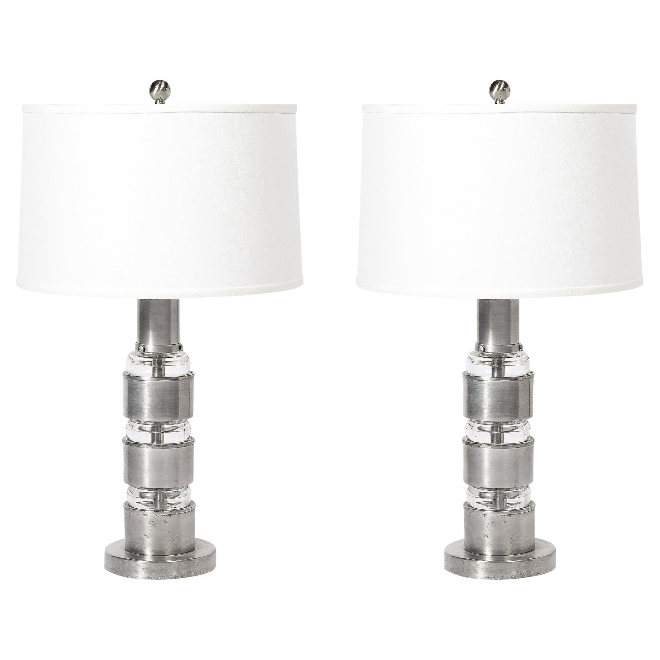 Art-Déco-Tischlampen aus gebürstetem Aluminium und Glas von Russell Wright, Maschinenzeitalter im Angebot