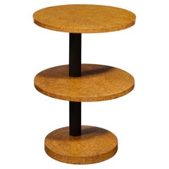 Art Deco Machine Age Three Tier Side/End Table in Burled Elm and Black Lacquer
