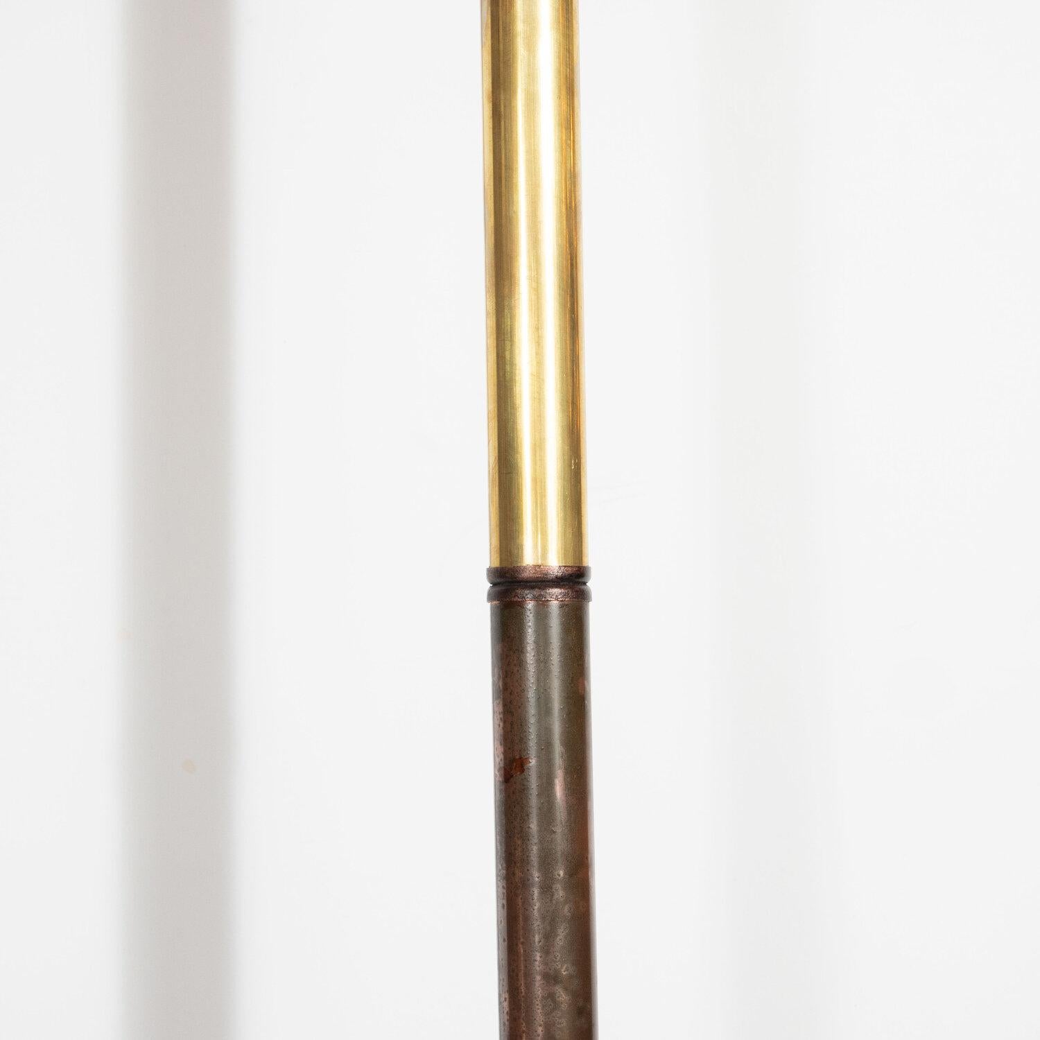 Mid-20th Century Art Deco Machine Age Torchiere in Bronze, Walnut and Brass by Russel Wright