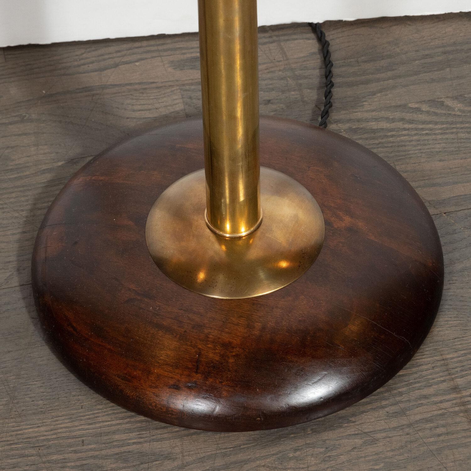 Art Deco Machine Age Torchiere in Bronze, Walnut and Brass by Russel Wright 3