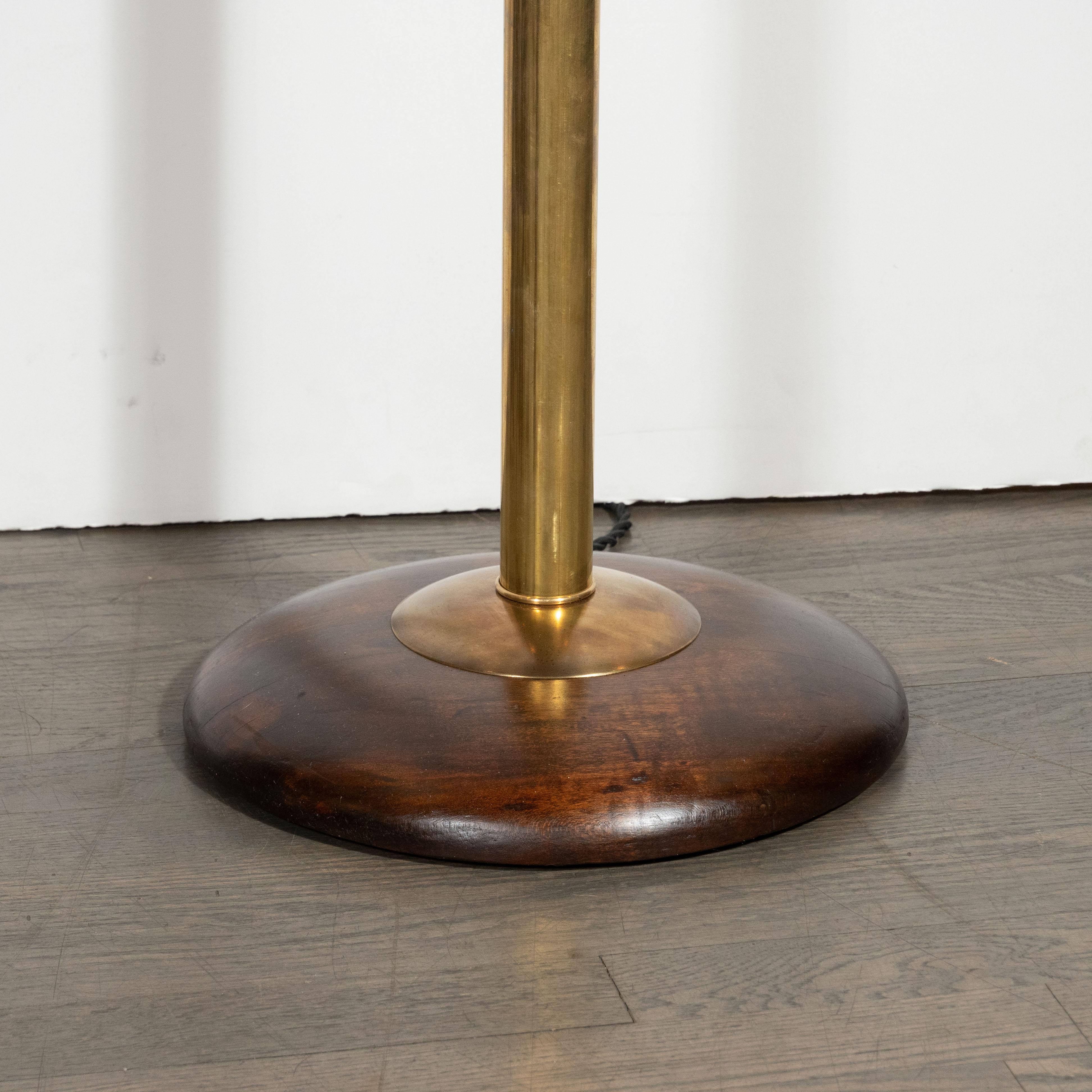 American Art Deco Machine Age Torchiere in Bronze, Walnut and Brass by Russel Wright