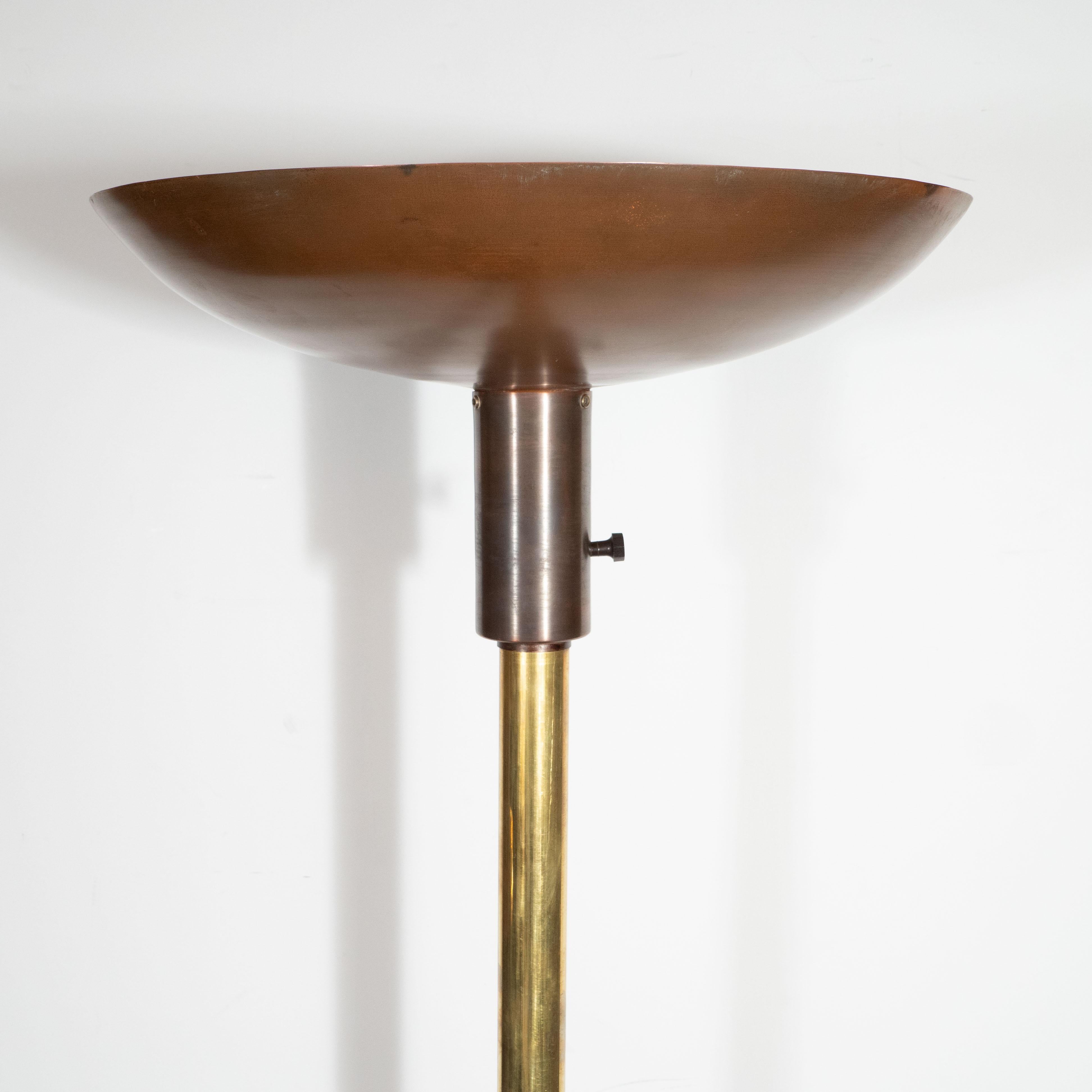 Art Deco Machine Age Torchiere in Bronze, Walnut and Brass by Russel Wright 1