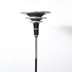 Art Deco Machine Age Torchiere in Brushed Aluminum & Chrome W/ Black Enamel