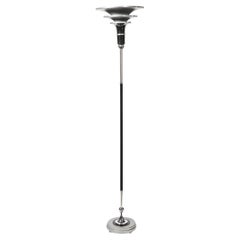 Art Deco Machine Age Torchiere in Brushed Aluminum & Chrome W/ Black Enamel