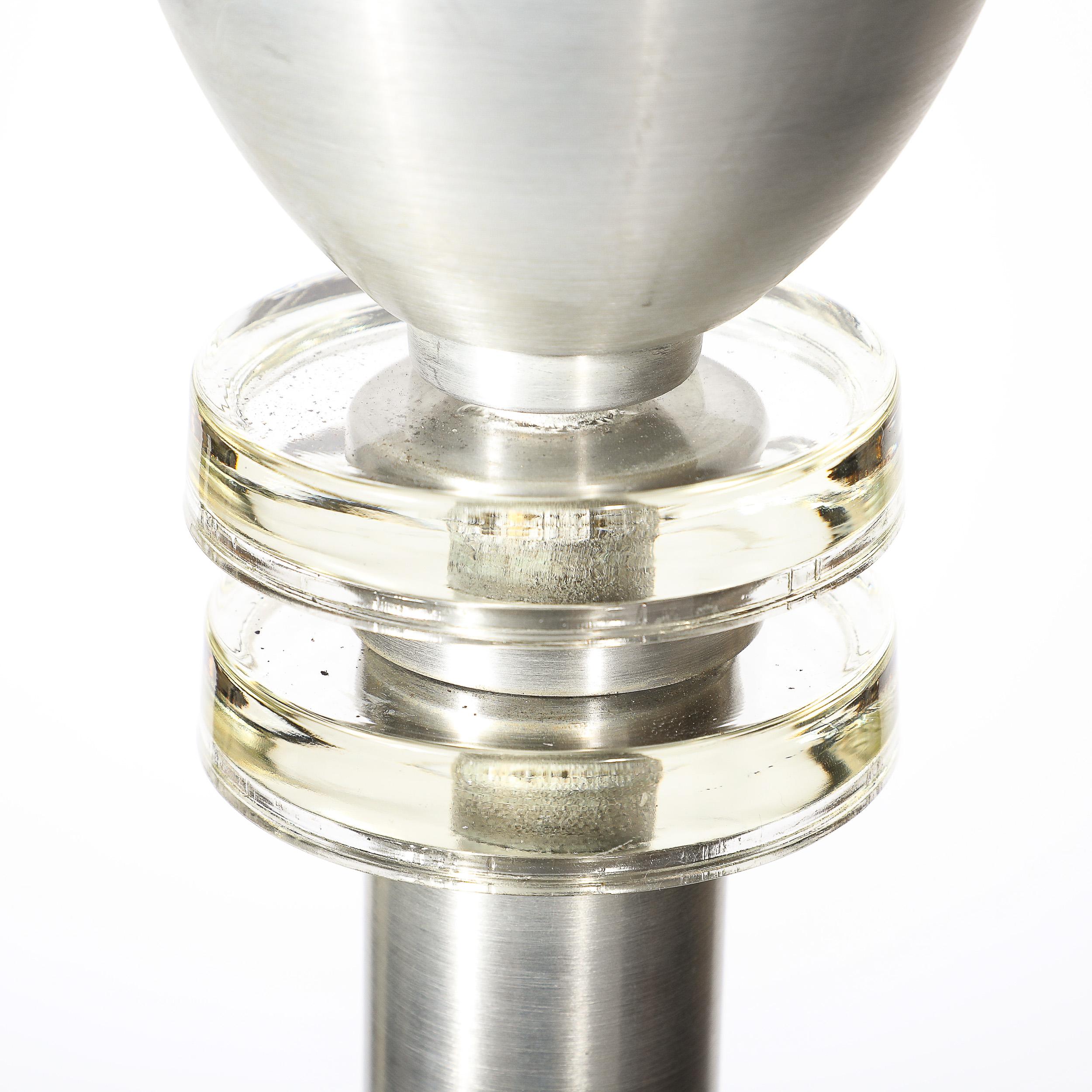 Torchère Art Déco Machine Age en aluminium brossé et verre signée Russel Wright en vente 3