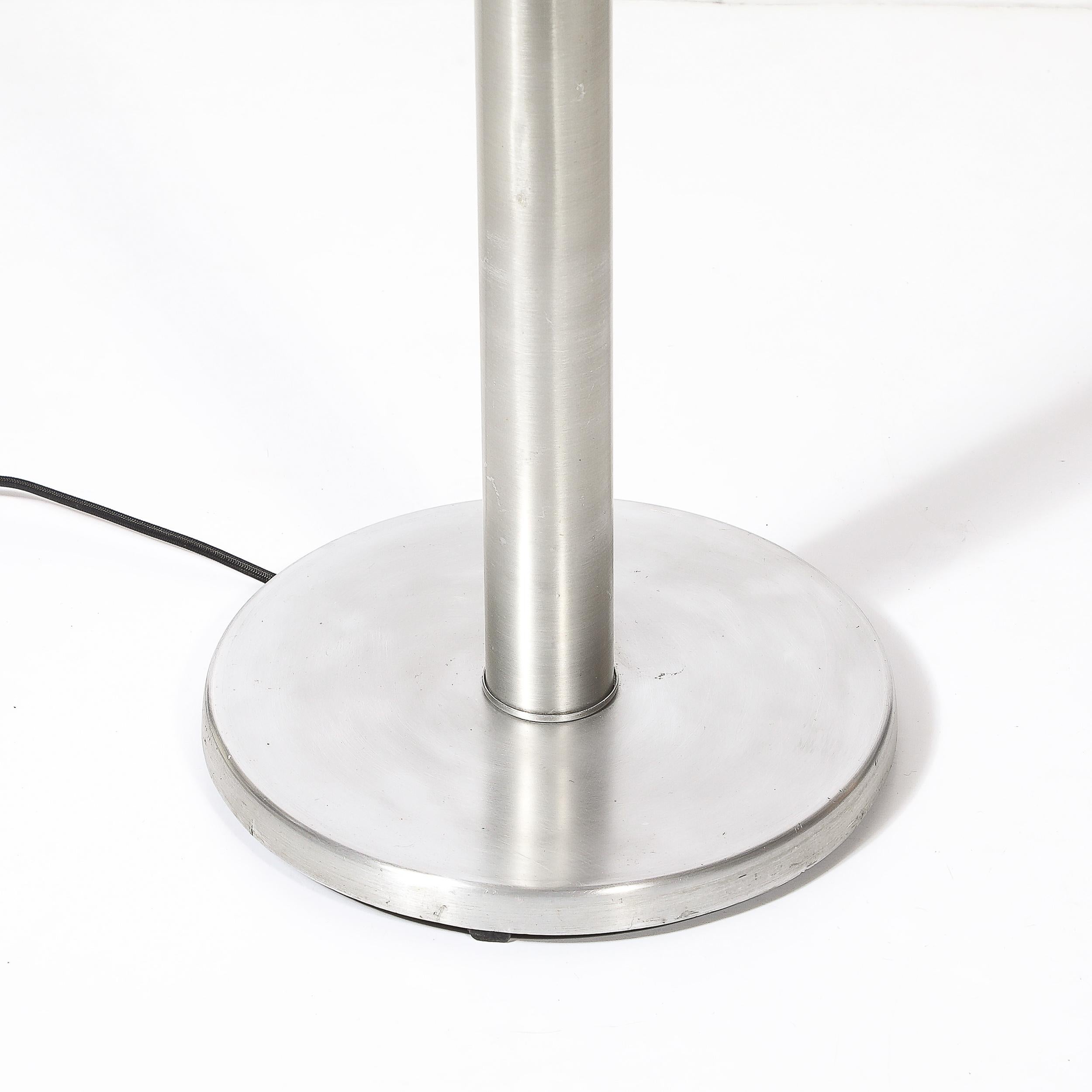 Art déco Torchère Art Déco Machine Age en aluminium brossé et verre signée Russel Wright en vente