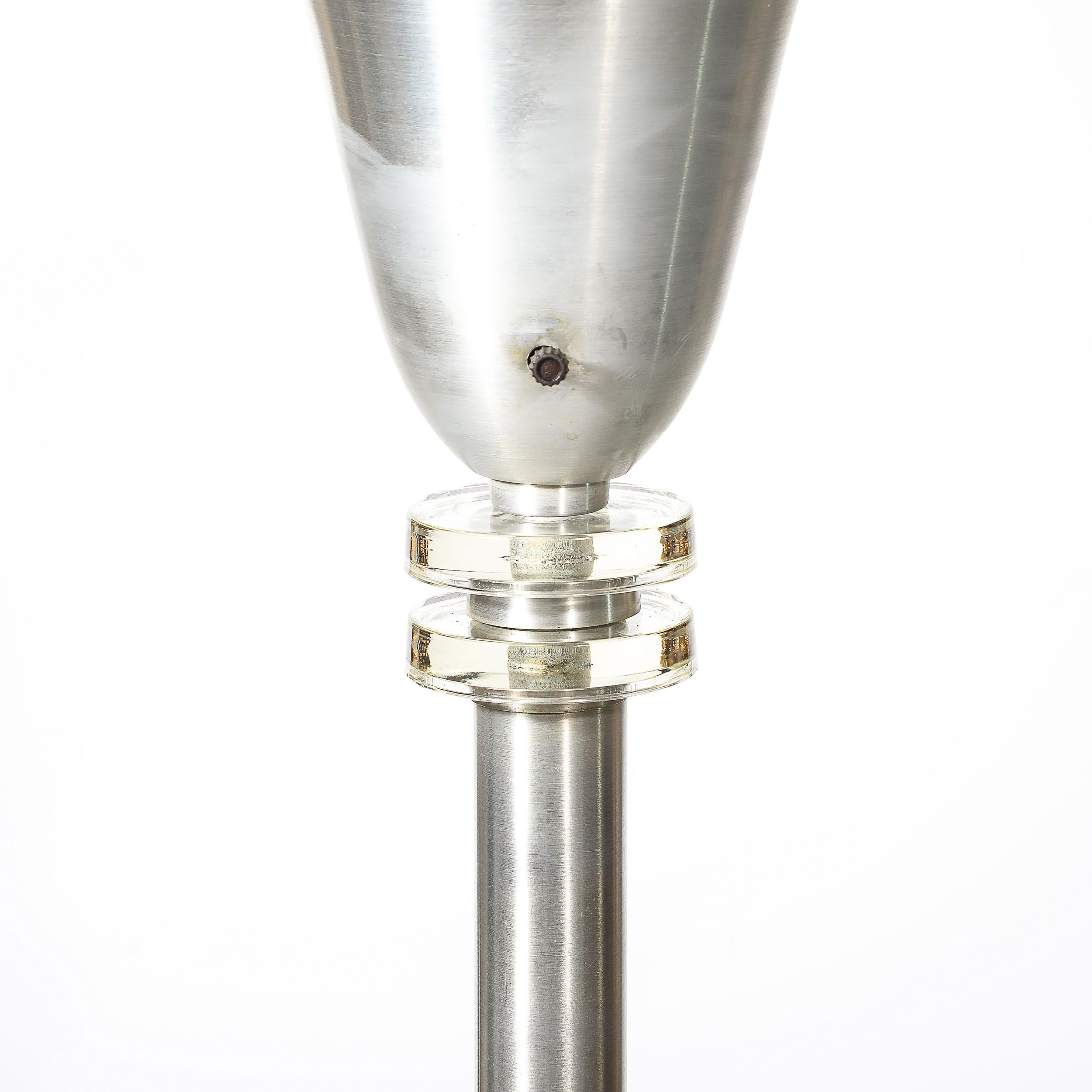 Américain Torchère Art Déco Machine Age en aluminium brossé et verre signée Russel Wright en vente